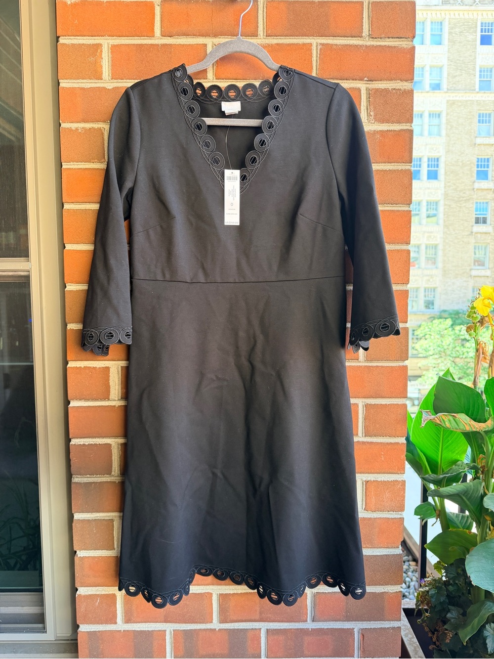Chico's Black Midi Dress with Scalloped Circle Trim